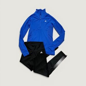 Adidas bundle Tracksuit Set Womens Small Blue Black Quarter Zip Leggings